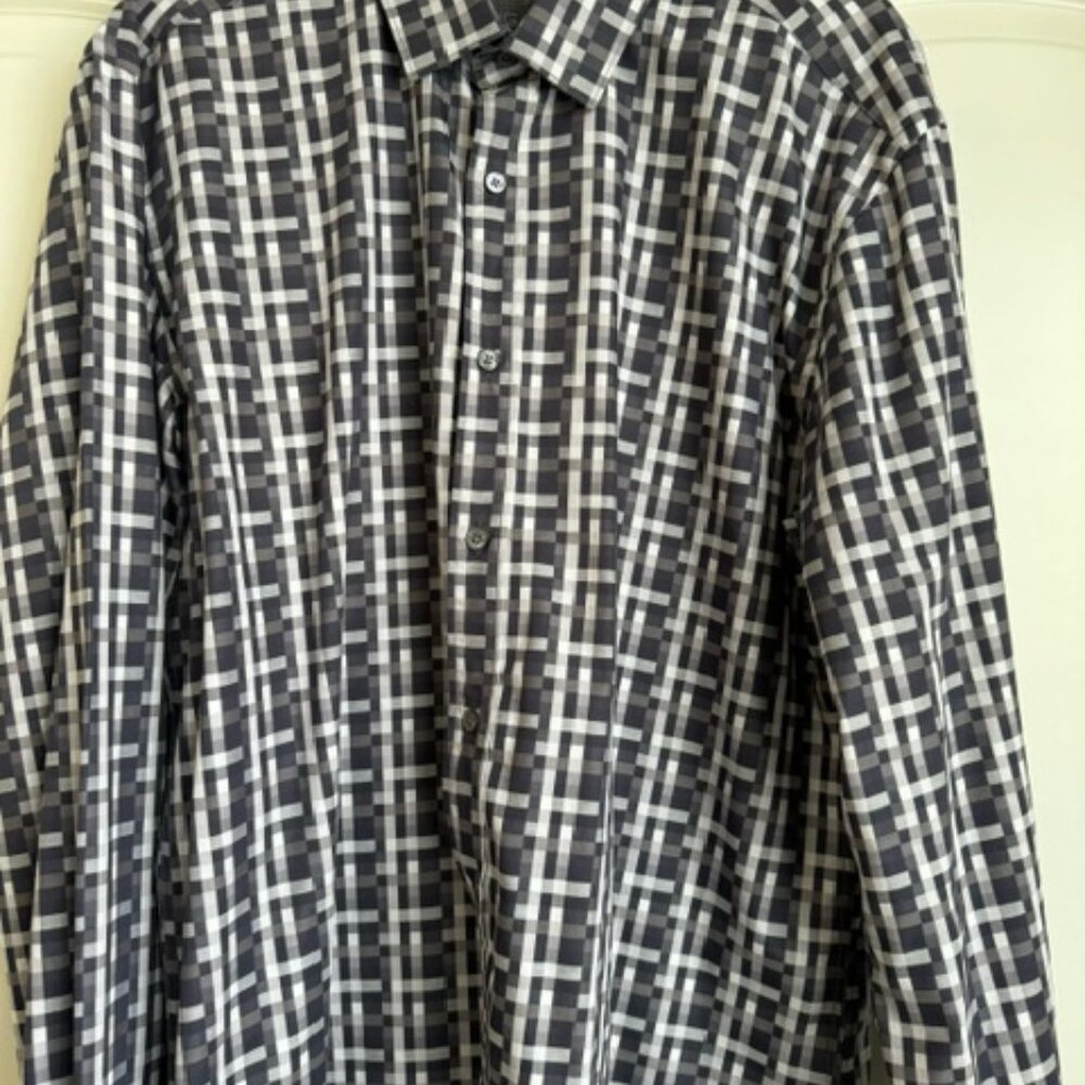 Bugatchi Mens Long Sleeve Black Grey and White‎